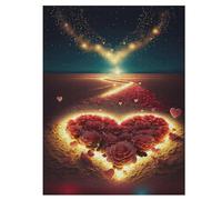 Heart on The Beach Puzzles Adultes 500 Pièces en Bois, Jouet De Puzzle De Défi De Cerveau pour des Enfants, D’Intelligence 55×41cm