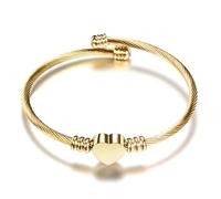 Heart open bracelet Stainless Steel Pendant Necklace Earrings And Ring Set Fashionable And Versatile Suitable For Men Women Brides Grooms Suitable For Wedding Parties Various Festivals (gold)