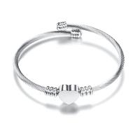 Heart open bracelet Stainless Steel Pendant Necklace Earrings And Ring Set Fashionable And Versatile Suitable For Men Women Brides Grooms Suitable For Wedding Parties Various Festivals (silver)