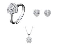 Heart Ring Earrings Necklace 3 Piece Set For Women Sparkling For Her 1CaratMoissanite Heart Pendent For Girls Anniversary Mother's Day Valentines Ensembles Bleus Formels Pour Femmes (D, One Size)