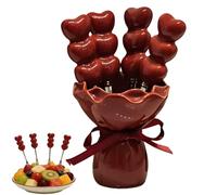 Heart Shaped Bouquet Fruit Fork Set,Cute Heart Shape Mini Food Pick Forks with Flower Shape Ceramic Holder,Creative Ceramic Storage Jar Stainless Steel Cake Dessert Fork