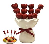 Heart Shaped Bouquet Fruit Fork Set,Cute Heart Shape Mini Food Pick Forks with Flower Shape Ceramic Holder,Creative Ceramic Storage Jar Stainless Steel Cake Dessert Fork