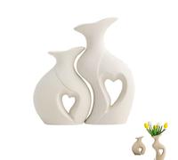 Heart Shaped Ceramic Vase Set of 2,Modern Decorative Vases for Table Centerpiece,Minimalist Home Decor,Valentines Day Gift for Women,Wife,Girlfriend (White)
