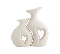 Heart Shaped - Ceramic Vases Set of 2 - Modern Decor | White Ceramic Flower Holders | Tall & Short for Wedding Centerpiece Dining Table Living Room Shelf Office Home Décor