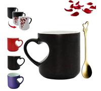 Heart-Shaped Color Changing Magic Ceramic Mug, Funny Color Changing Coffee Cup with Handle,Magic Heat Sensitive Reveal Coffee Cup with Heart Handle,Valentine’s Day Gifts for Women Men (Black)