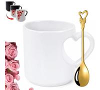 Heart-Shaped Color Changing Magic Ceramic Mug, Funny Color Changing Coffee Cup with Heart Handle for Valentine's Day, Surprise Design When Filled with Hot Beverage, Gift for Anniversary (White)
