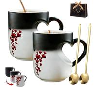 Heart-Shaped Color Changing Magic Ceramic Mug,Thermochromic Magic Love Coffee Cup With Handle,That Reveals Surprise Design When Filled With Hot Beverage,For Valentine'S Day Gifts. (P-2pcs, 8*9CM)