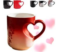 Heart-Shaped Color Changing Magic Ceramic Mug, Thermochromic Magic Reveal Design with Fun Reveal Pattern, Heart Shaped Handle Ceramic Coffee Cup Romantic Gift for Couples (1PC*Red)
