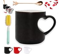 Heart-Shaped Color Changing Magic Ceramic Mug,Valentine Themed Heart Shaped Handle Ceramic Coffee Cup, Funny Color Changing Coffee Cup with Red Heart Design for Weddings & Anniversaries (Black)