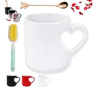 Heart-Shaped Color Changing Magic Ceramic Mug,Valentine Themed Heart Shaped Handle Ceramic Coffee Cup, Funny Color Changing Coffee Cup with Red Heart Design for Weddings & Anniversaries (White)