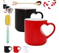 Heart-Shaped Color Changing Magic Ceramic Mug,Valentine Themed Heart Shaped Handle Ceramic Coffee Cup, Funny Color Changing Coffee Cup with Red Heart Design for Weddings & Anniversaries (2* A)