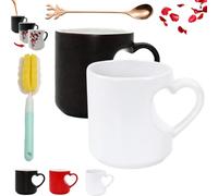 Heart-Shaped Color Changing Magic Ceramic Mug,Valentine Themed Heart Shaped Handle Ceramic Coffee Cup, Funny Color Changing Coffee Cup with Red Heart Design for Weddings & Anniversaries (2* B)