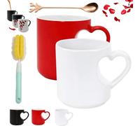 Heart-Shaped Color Changing Magic Ceramic Mug,Valentine Themed Heart Shaped Handle Ceramic Coffee Cup, Funny Color Changing Coffee Cup with Red Heart Design for Weddings & Anniversaries (2* C)