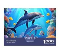 Heart-Shaped Dolphins and Flowers at Sunset Papier Épais Et Solide Parfait pour Renforcer Les Capacités Cognitives, La Mémoire Et La Concentration Mentale 70x50cm/1000pcs