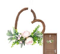 Heart Shaped Floral Wreath, Flower Door Wreath, Handmade Floral Heart Wreath, 13.8 inch Heart Shaped Wreath, Vine Wreath with Eucalyptus Leaves, Rosary Heart Wreath for Kitchen Cabinets Or Walls