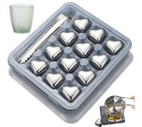 Heart-Shaped Stainless Steel Reusable Ice Cubes Set, 304 Stainless Steel Heart Shaped Ice Cubes Set, Reusable Metal Chilling Stones for Drinks Whiskey Wine with Storage Box and Tongs (12Pack)