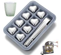 Heart-Shaped Stainless Steel Reusable Ice Cubes Set, 304 Stainless Steel Heart Shaped Ice Cubes Set, Reusable Metal Chilling Stones for Drinks Whiskey Wine with Storage Box and Tongs (8Pack)