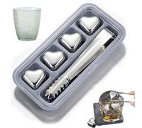 Heart-Shaped Stainless Steel Reusable Ice Cubes Set, 304 Stainless Steel Heart Shaped Ice Cubes Set, Reusable Metal Chilling Stones for Drinks Whiskey Wine with Storage Box and Tongs (4Pack)