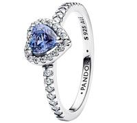 Heart Sterling Silver Ring with Cornflower Blue Crystal and Clear Cubic Zirconia