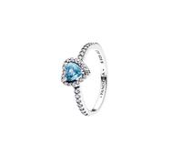 Heart Sterling Silver Ring with Light Blue Crystal and Clear Cubic Zirconia