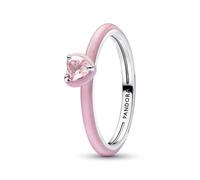 Heart Sterling Silver Ring with Orchid Pink Crystal and Glittery Pink Enamel