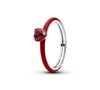 Heart Sterling Silver Ring with Salsa Red Crystal and Red Enamel