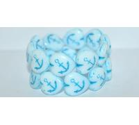 Heart with Anchor Pressed Glass Beads, White Light Blue Lined (02010-46460), Glass, Czech Republic (17 x 10 mm)