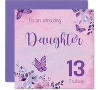 Heartfelt Carte d'anniversaire 13 ans pour fille - Vibes de célébration pour une adolescente spéciale - Motif papillons vibrants et fleurs roses - Carré de 145 mm, enveloppe incluse