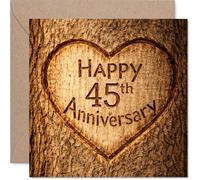 Heartfelt Carte d'anniversaire 45 ans - Romance rustique - Cœur sculpté dans un motif en bois pour un 45e anniversaire chaleureux - 145 mm carré avec enveloppe incluse