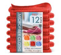Hearth & Harbor Lot de 12 Chiffons de Nettoyage en Microfibre pour Voitures, Chiffons de Nettoyage Rouges, Serviette en Microfibre réutilisable, Chiffon en Microfibre pour Le Nettoyage, Chiffon Non