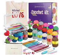 Hearth & Harbor Kit d'apprentissage du crochet pour adultes débutants - Petit ensemble de crochet avec 9 crochets et 50 m de fil pour kit de crochet, sac fourre-tout en toile et bien plus encore