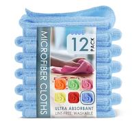 Hearth & Harbor Lot de 12 Chiffons de Nettoyage en Microfibre pour Voitures, Chiffons de Nettoyage Bleus, Serviette en Microfibre réutilisable, Chiffon Non