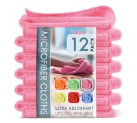 Hearth & Harbor Lot de 12 Chiffons de Nettoyage en Microfibre pour Voitures - Roses, Réutilisables, Non-Pelucheux