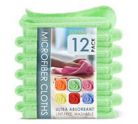 Hearth & Harbor Lot de 12 Chiffons de Nettoyage en Microfibre pour Voitures, Verts, Serviette Réutilisable, Chiffon Non