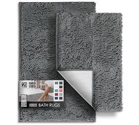 Hearth & Harbor Lot de 2 Tapis de Salle de Bain en Chenille, à séchage Rapide, antidérapant, Lavable en Machine, Gris 43,2 x 61 cm, 50,8 x 81,3 cm