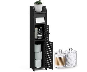 Hearth & Harbor Meuble de Rangement Portes pour Papier Toilette Armoire Poser au Sol avec 2 bocaux décoratifs d'apothicaire, étagère de Salle de Bain, Polychlorure de Vinyle, Noir