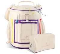 Hearth & Harbor Organiseur de Sac à Crochet - Sac à Tricoter Durable, Organiseur de Fil pour Accessoires et Fournitures de Crochet, Sac en Toile, Organiseur de Crochet avec étui à Accessoires,