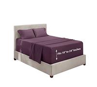 Hearth & Harbor Parure de lit 4 pièces à Poches très Profondes - Drap-Housse Super Profond de 45,7 à 61 cm de Profondeur, Convient aux Matelas à Profil Haut avec surpiquets, Grand lit, Aubergine