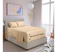 Hearth & Harbor Parure de lit 4 pièces à Poches très Profondes - Drap-Housse Super Profond de 45,7 à 61 cm de Profondeur, Convient aux Matelas à Profil Haut avec surmatelas - Grand lit, Beige crème