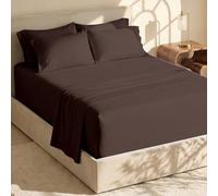 Hearth & Harbor Parure de lit 4 pièces, draps à poches très profondes, convient aux matelas de 46 à 61 cm de profondeur, lit simple XL, marron