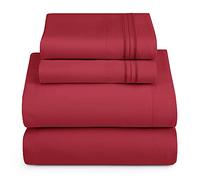 Hearth & Harbor Parure de lit 4 pièces pour lit de Camping-Car Queen Size Court, draps et taies d'oreiller doublement brossés de qualité hôtelière de Luxe, Extra Doux, Bordeaux