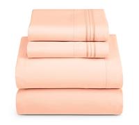 Hearth & Harbor Parure de lit 4 pièces pour lit Double, draps et taies d'oreiller doublement brossés de qualité hôtelière de Luxe, Extra Doux, Rose Pastel (Peach)