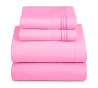 Hearth & Harbor Parure de lit 4 pièces pour lit Double, draps et taies d'oreiller doublement brossés de qualité hôtelière de Luxe, Extra Doux, Rose Clair