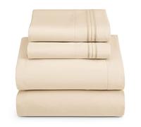 Hearth & Harbor Parure de lit 4 pièces pour lit Queen Size, draps et taies d'oreiller doublement brossés de qualité hôtelière de Luxe, Extra Doux, Beige