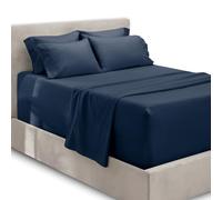 Hearth & Harbor Parure de lit 6 pièces 140x190 - Drap-housse extra profond pour matelas de 18 à 24 cm de profondeur. Full bleu marine