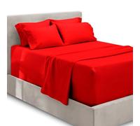 Hearth & Harbor Parure de lit 6 pièces - Drap-Housse Extra Profond pour Matelas de 45,7 à 61 cm de Profondeur., Rouge Cerise, Entier