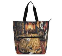 Hearthside Feline Siesta Cozy Cats by The Fire Book Sac fourre-tout pour enfants, étudiants, adultes, sac fourre-tout robuste pour enseignant, sac à bandoulière avec fermeture éclair pour l'école, le