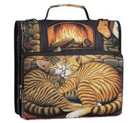 Hearthside Feline Siesta : Cozy Cats by The Fire Organiseur à 3 anneaux avec fermeture éclair de 3,8 cm avec bandoulière et poignée Sac de rangement multi-poches pour étudiant du milieu Bolsa de