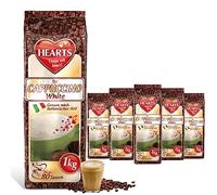 HEARTS Cappuccino White Line Lot de 5 boîtes de café en poudre 1 kg, arôme intense, soluble, laiteux, crémeux avec goût vanille, lot de 5, suffisant pour 400 tasses