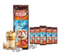 HEARTS Lot de 5 boîtes de café glacé caramel en poudre pour l'été, préparation rapide, soluble, laiteux, crémeux, lot de 5, suffisant pour 400 tasses